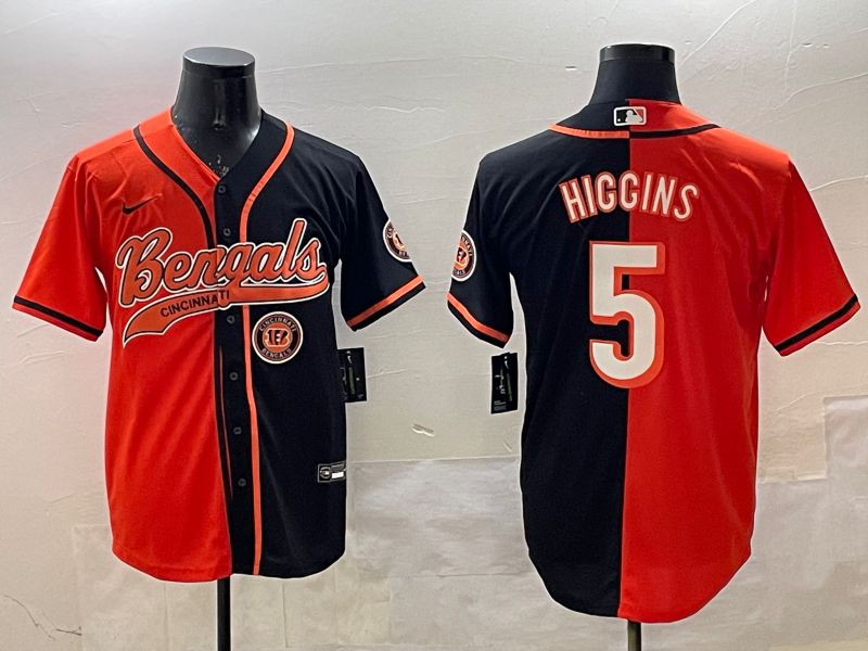 Men Cincinnati Bengals #5 Hiccins Orange Black Joint Name 2025 Nike Limited NFL Jersey style 1